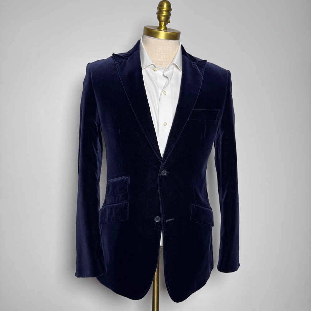 Ted Baker Blazer Mens 38R (tag 3) Navy Blue Solid Cotton Velvet Sport Coat
